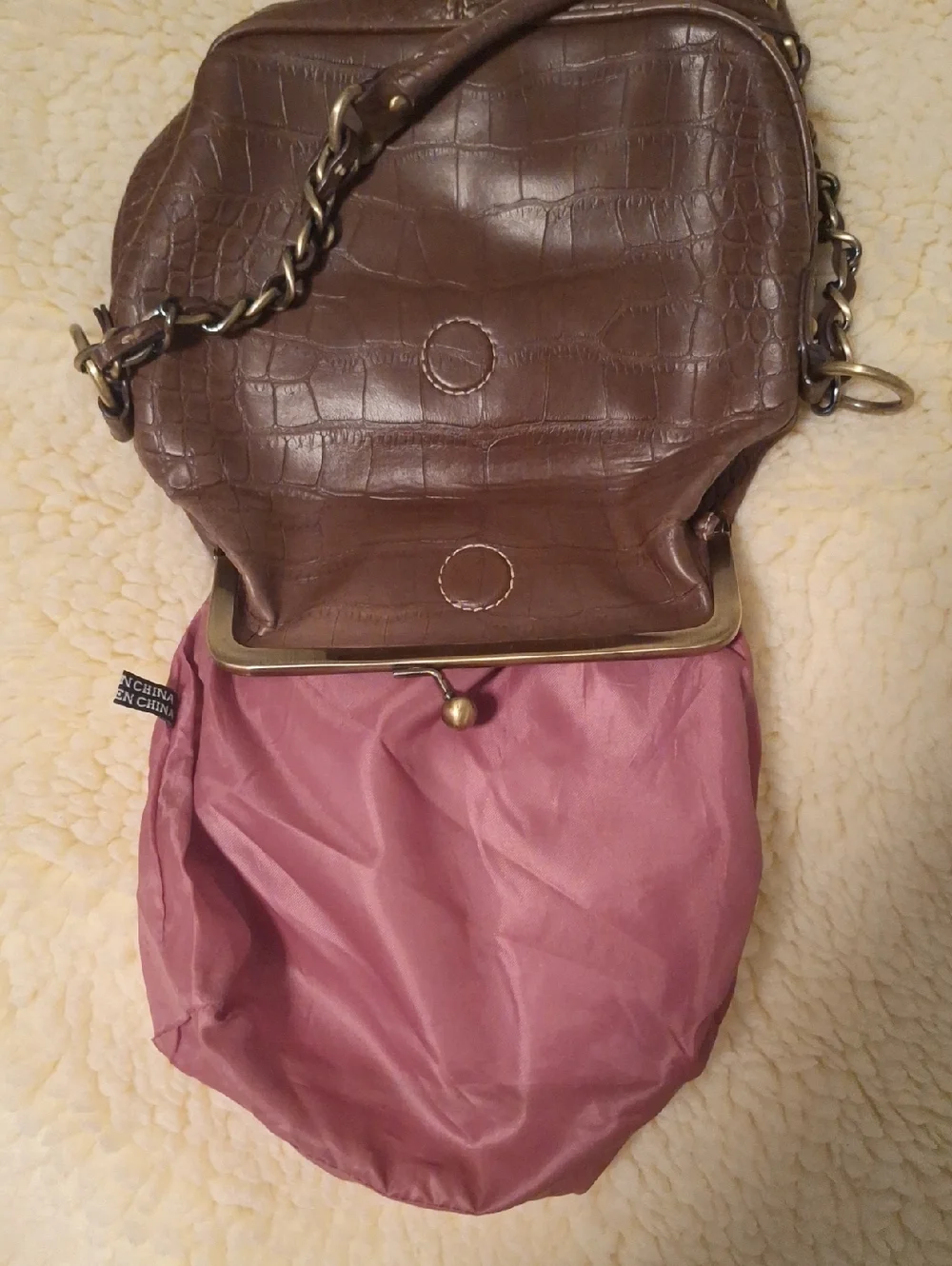 TOMMY HILLFIGER OLD Classic Croc-Embossed Brown Shoulder Bag